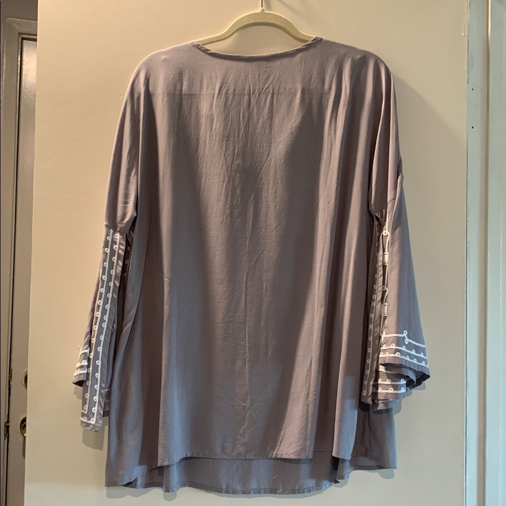 Gray boho Embroidered Tunic with Tassels S - Picture 5 of 5